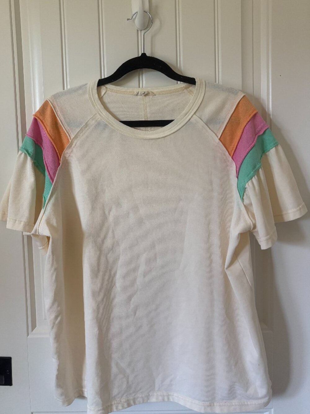 Easel Cream Shirt with Colorful Ruffle Sleeves Size M